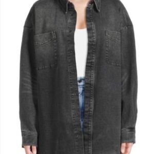 Good American black distressed  oversized denim shirt jacket size 5/6(2XL)
